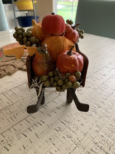 Farmhouse Rustic Fall Decor METAL PUMPKIN WAGON Cart With Wheel 9x4” New - Picture 7 of 12