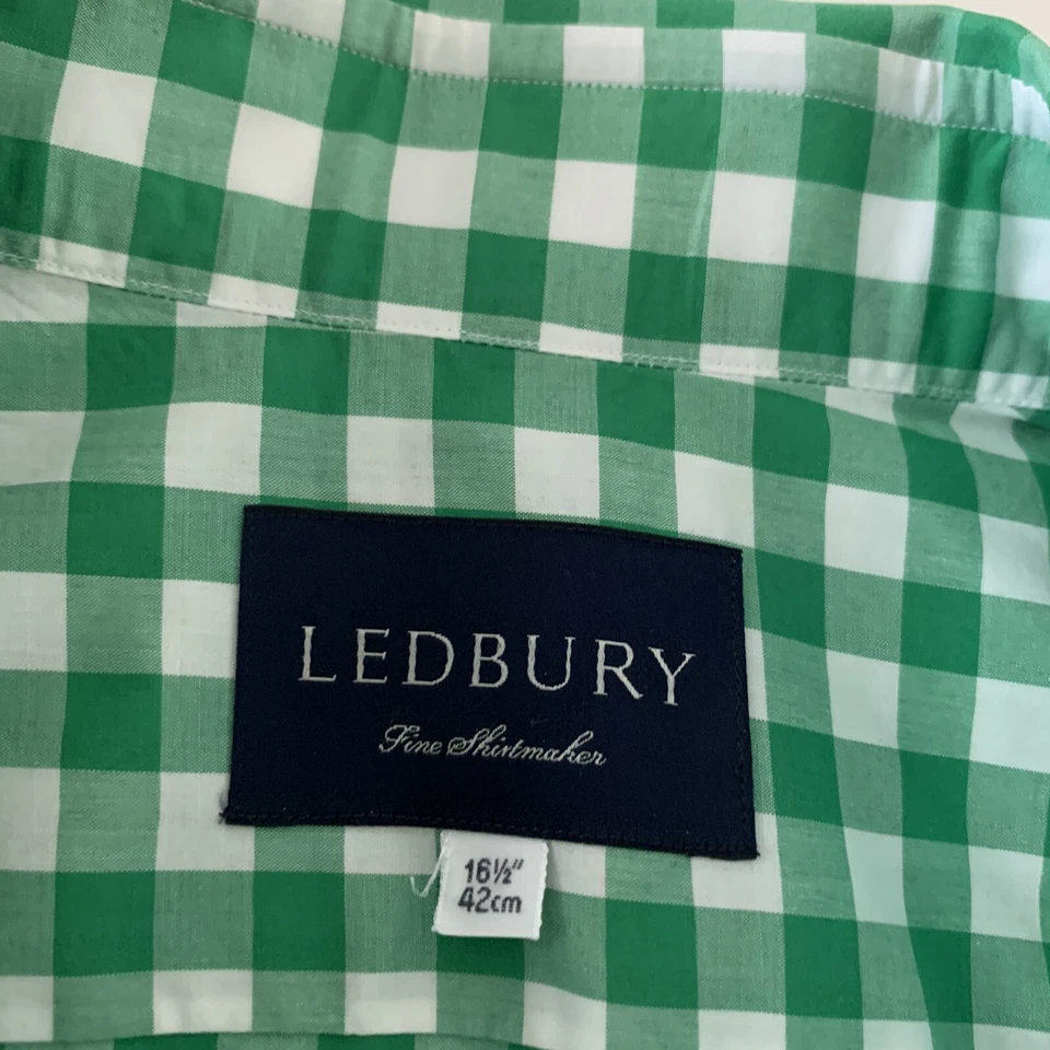 Camisa Ledbury Manga Larga a Cuadros Botón Frontal Para Hombre 16 1/2 42 Verde Blanco Foto 2 de 4