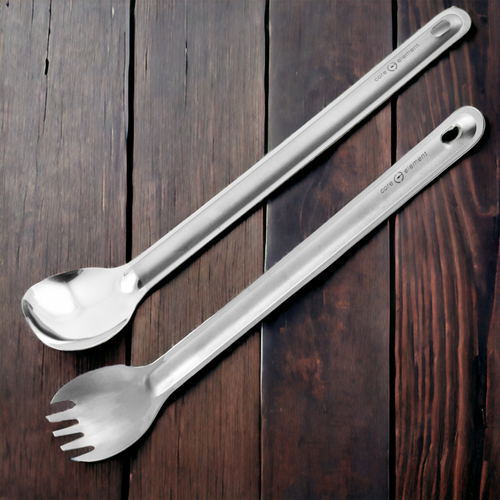 2PC Titanium Long Handle Spork Spoon Ultralight Backpacking Camping Core Element