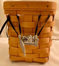 Longaberger Basket 6" x 5 1/2" With Collectors Club Pewter Tie-On & Protector