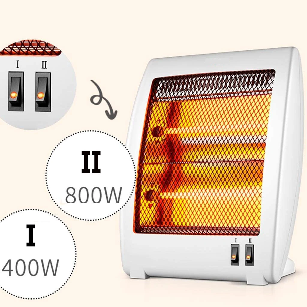 Estufa eléctrica portátil de 2 tubos de cuarzo | 2 niveles de potencia 400/800W