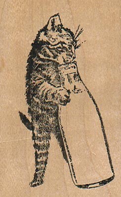 Kitten 'N' Bottle 1 3/4 x 2 3/4'' Rubber Stamp, Animal Stamp, Cat Stamp