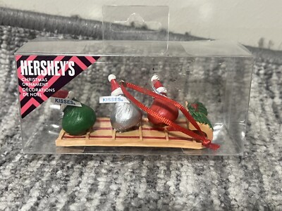 Hershey Kisses Riding Sleigh Christmas Oranament Red Green Silver Santa Hat