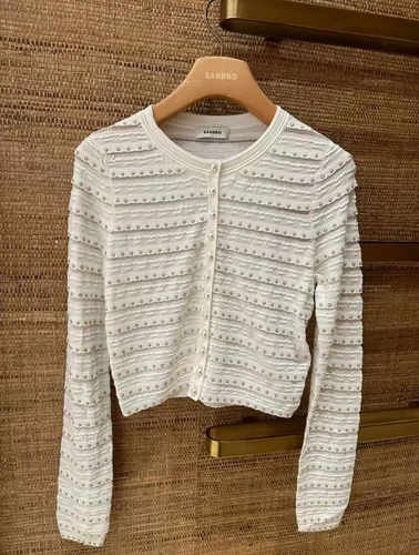 Sandro Cuello en V Cuentas Cola de Pescado Vestido Punto Cuello Redondo Cárdigan Tejido para Mujer - Imagen 14 de 14