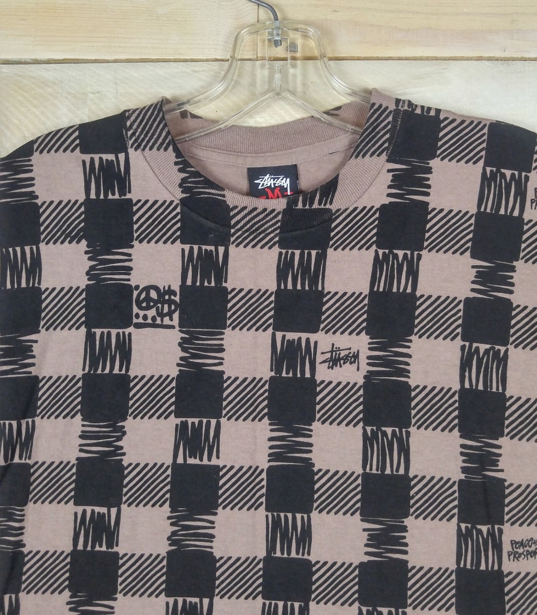 STUSSY Checkerboard Print Peace and Prosperity Short Sleeve Brown