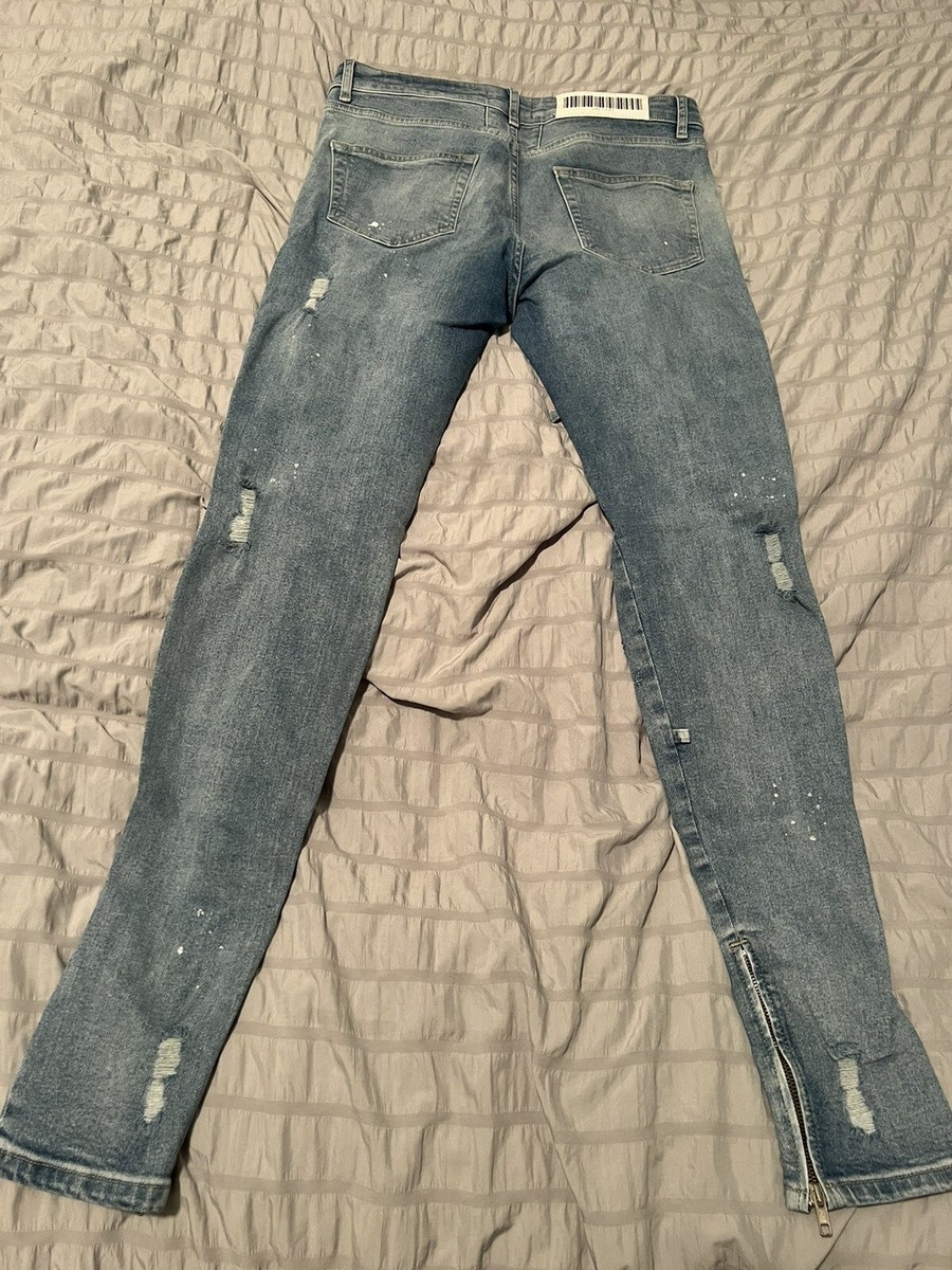 Jaffary Studios Blue Distressed Paint Denim Jeans Size 30 | eBay