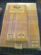 Cotton Park Cottage Tablecloth LAVENDER/YELLOW Plaid  70" R NEW 4 18X18 NAPKINS