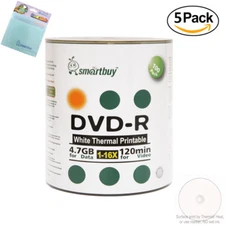 500 Smartbuy DVD-R 16X 4.7GB White Thermal Printable Disc+FREE Micro Fiber Cloth