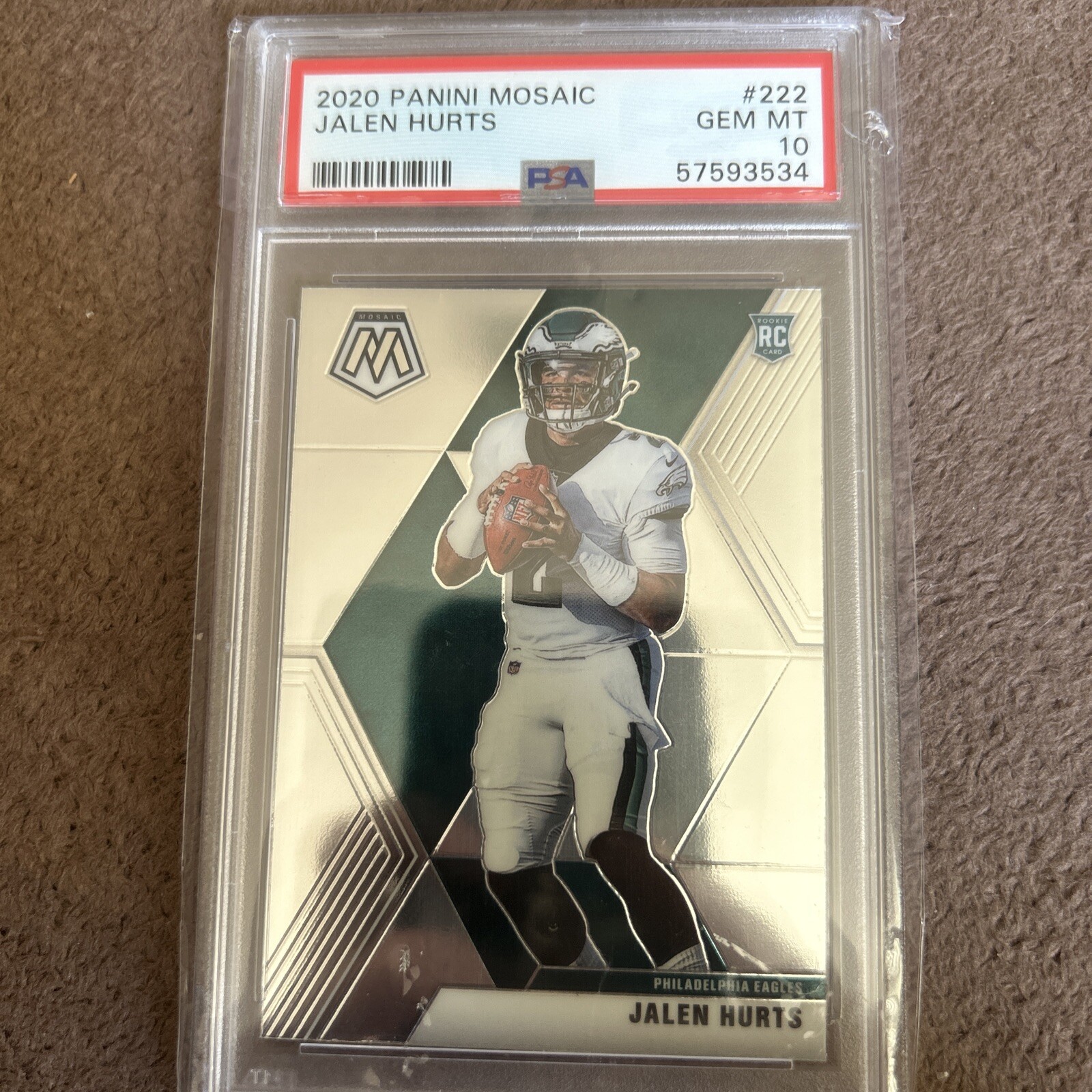 Jalen Hurts 2020 Panini Mosaic #222 PSA 10 Gem EAGLES Silver Prizm RC