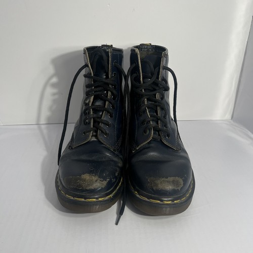 VINTAGE DR. MARTENS DOCS NAVY BLUE BOOTS MADE IN ENGLAND RARE VINTAGE UNISEX 5UK - Foto 2 di 17