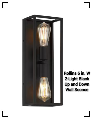 Rollins 6 in. W 2-Light Black Up and Down Wall Sconce Lightning Decor Roman    