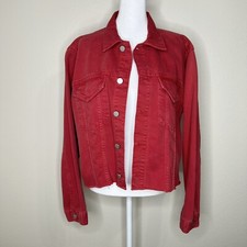 Dl1961 Chrysanthemum Red Clyde Classic Cropped Denim Jean Jacket Sz L Nwt $199