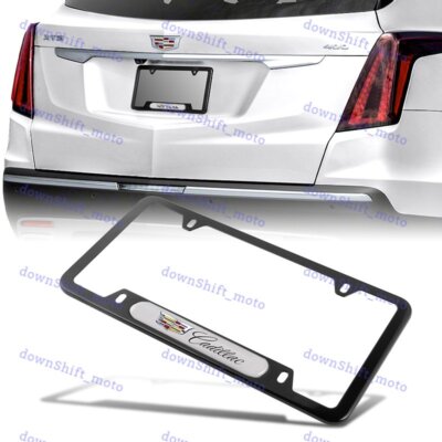 1PCS For CADILLAC Black White Metal Stainless Steel License Plate Frame NEW