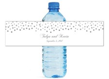 100 Silver Confetti Falling Wedding Anniversay Birthday Water Bottle Labels