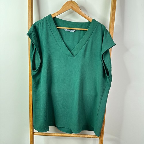 Katies Top Womens Extra Large Green Short Sleeve V-Neck Blouse