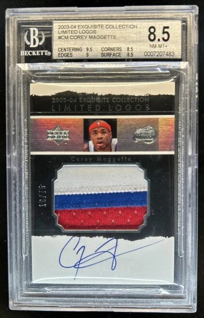 2003-04 Upper Deck Exquisite Corey Maggette Limited Logos Patch Auto /75 BGS 8.5