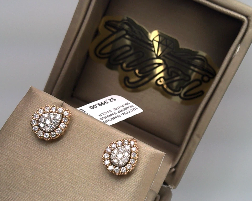 $3000-1/2CT TW DIAMANTE HALO RACIMO LÁGRIMA PENDIENTES Oro Rosa Sólido 10k Foto 4 de 4