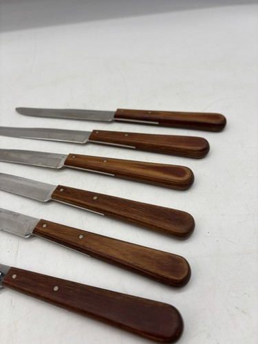 MCM Robeson Cutlery Wood Handles Shur-Edge Gourmet Knives Set Of 6 In Wood Case - Picture 4 of 16