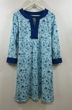Cabana Life Dress Light Blue Navy Floral Print V Neck Size Medium 3/4 Sleeve M