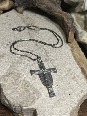 42. Vintage Elle 925 Sterling S snake chain Large CROSS Pendant Necklace 16''