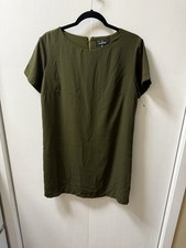 Lulus Olive Green Shift Dress Short Sleeve Round Neck Zipper Accent Size M