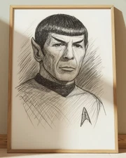 CAPTAIN SPOCK STAR TREK DRAWING PRINT PORTRAIT SKETCH 8" x 10" PRINT WALL ART