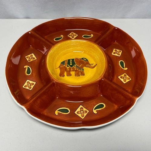 Pier 1 Elefant 13" Chip & Dip Servierschale Tablett eingestellt Terrakotta Batik - Bild 1 von 10