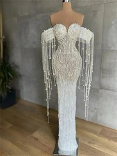 Luxurious Pearl Wedding Dress Elegant Off-shoulder Bridal Gown Formal Ball Gown