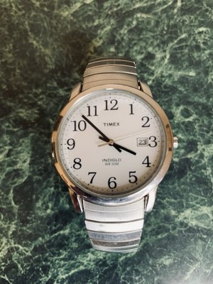 Vintage TIMEX Indiglo WR30M Date Men s  Silver Tone Quartz Watch New Battery