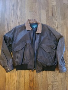 LG Vintage American Eagle Outfitters Men's Leather Jacket Distressed Brown