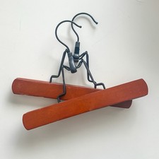 2 Clamp Wood Clothes Hangers Metal Hook Vintage Vibe 8.75 Inch Width 