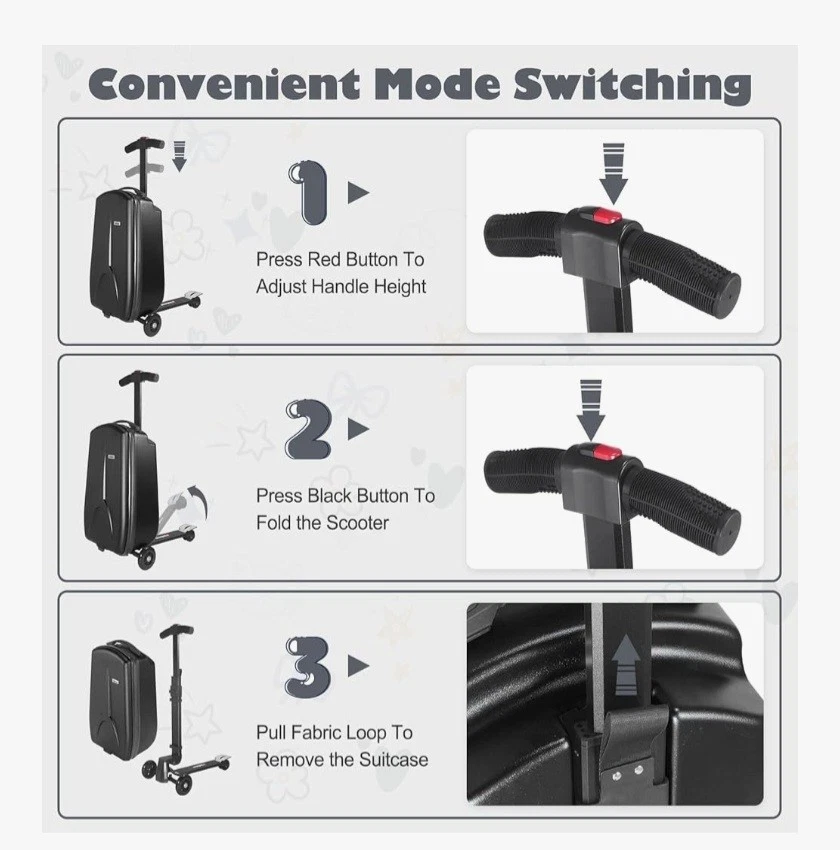 滑板车行李箱4-15岁儿童,可拆卸可折叠4合1儿童行李箱 — 第 4/4 张图片