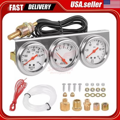 3 in1 52mm 2'' Chrome Car Triple Gauge Set Kit Water Temp Oil Pressure Volt Meter