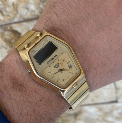 1970's Vintage Heuer Manhattan Chrono-Split Ana-Digi Gold Plated Watch LCD Swiss
