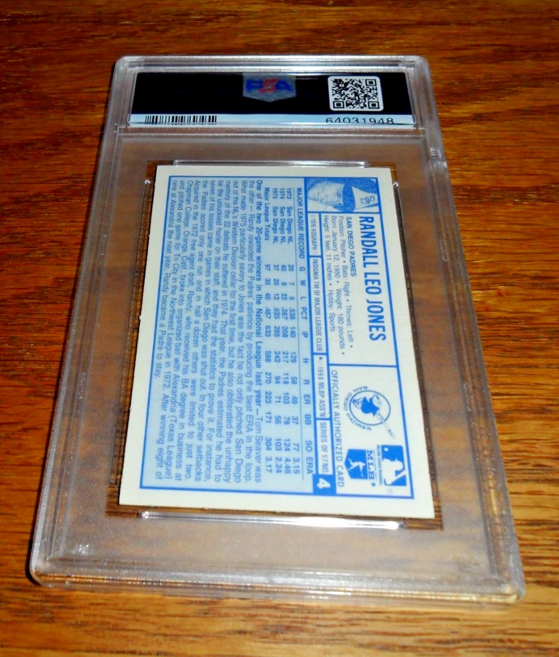 1976 KELLOGGS RANDY JONES SAN DIEGO PADRES #4 PSA GEM MINT PSA 10 BASEBALL CARD⚾ - Image 2 of 2