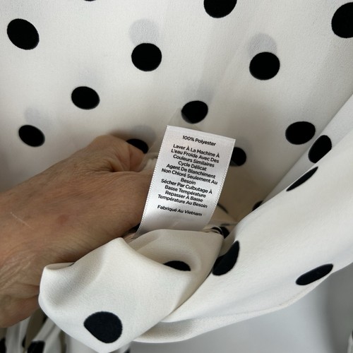 Talbots Top Women XL Black Polka Dot Blouse 3/4 Sleeve Tie Waist Flowy Career - Picture 10 of 11
