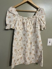 Reformation Robles Linen Floral Cream Puff Sleeves Mini Dress Size 10