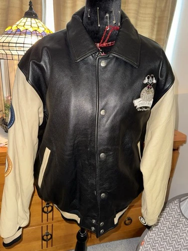 Walt Disney World 100 Years of Magic Mickey Mouse Leather Varsity Jacket Mens L - product listing photo