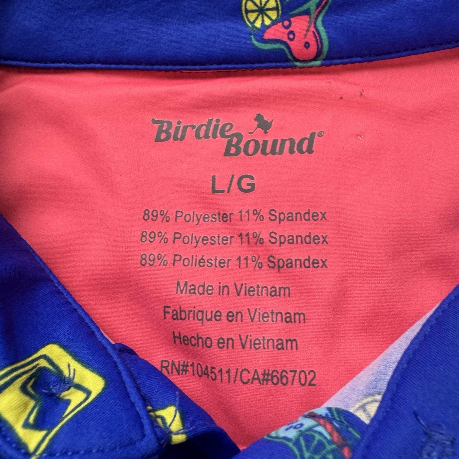 Birdie Bound Men's LargeGolf Polo Shirt Stretch Performance Blue Bar Cocktail