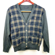 Indian 90s Womens Cardigan Sz M Wool Plaid Indie Grunge Tartan Dark Academia 