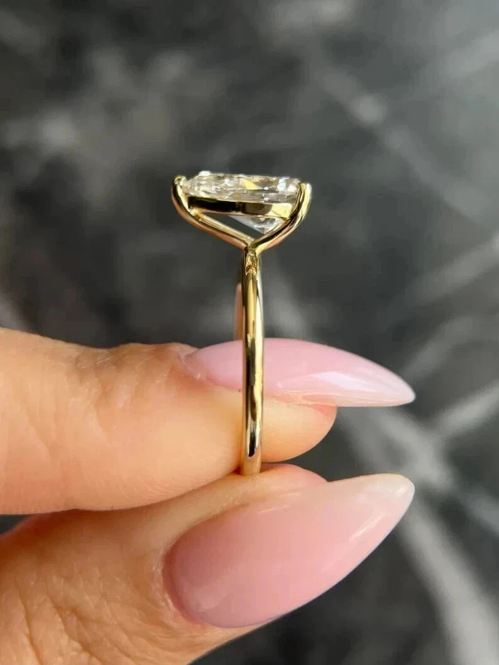 2Ct Pear Cut Lab-Created Diamond  Solitaire Wedding Ring 14K Yellow Gold Plated - Image 4 of 4