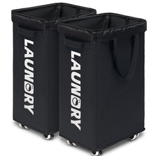 2 PCS 75L Black Rolling Laundry Hamper With Wheels Removable Wash Bags
