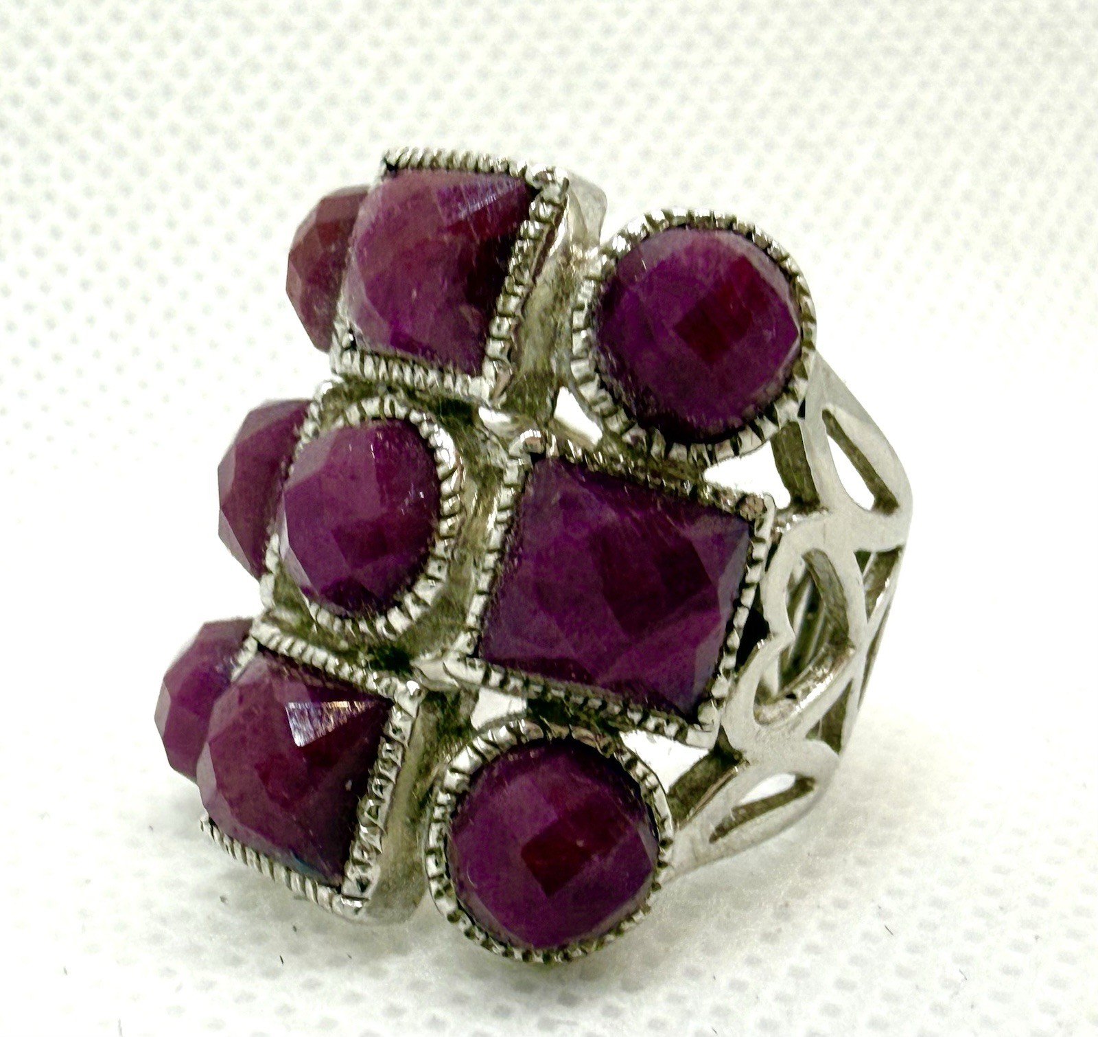 Sterling Silver Ring 925 Red Purple Ruby Boho Sz … - image 5