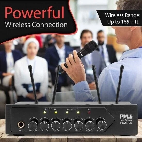 Pyle Wireless Bluetooth Portable Battery Operated 4-Mic Set 5lbs. PDWM4120 - Image 2 of 4