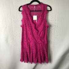 Free People Dress Womens S Pink Bright Orchid Lace Fit Flare Mini Party Wedding