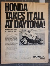 Vintage 1970 Magazine Advertisement for HONDA at Daytona
