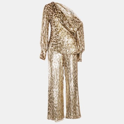 Jonathan Simkhai Set Gold Seide und Lurex Top und Hose S/XS