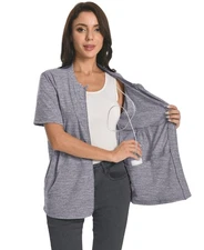 Post Mastectomy Zip Up Shirts with Drain Pockets After Breast Surgery Recover...