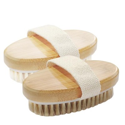 2 Pack Dry Brushing Body Brush for Lymphatic Natural Bristle Wooden 
