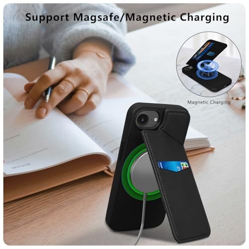 Case for iPhone 16e Wallet Case with MagSafe, Kickstand, 3 Credit Card Holder - Picture 4 of 7